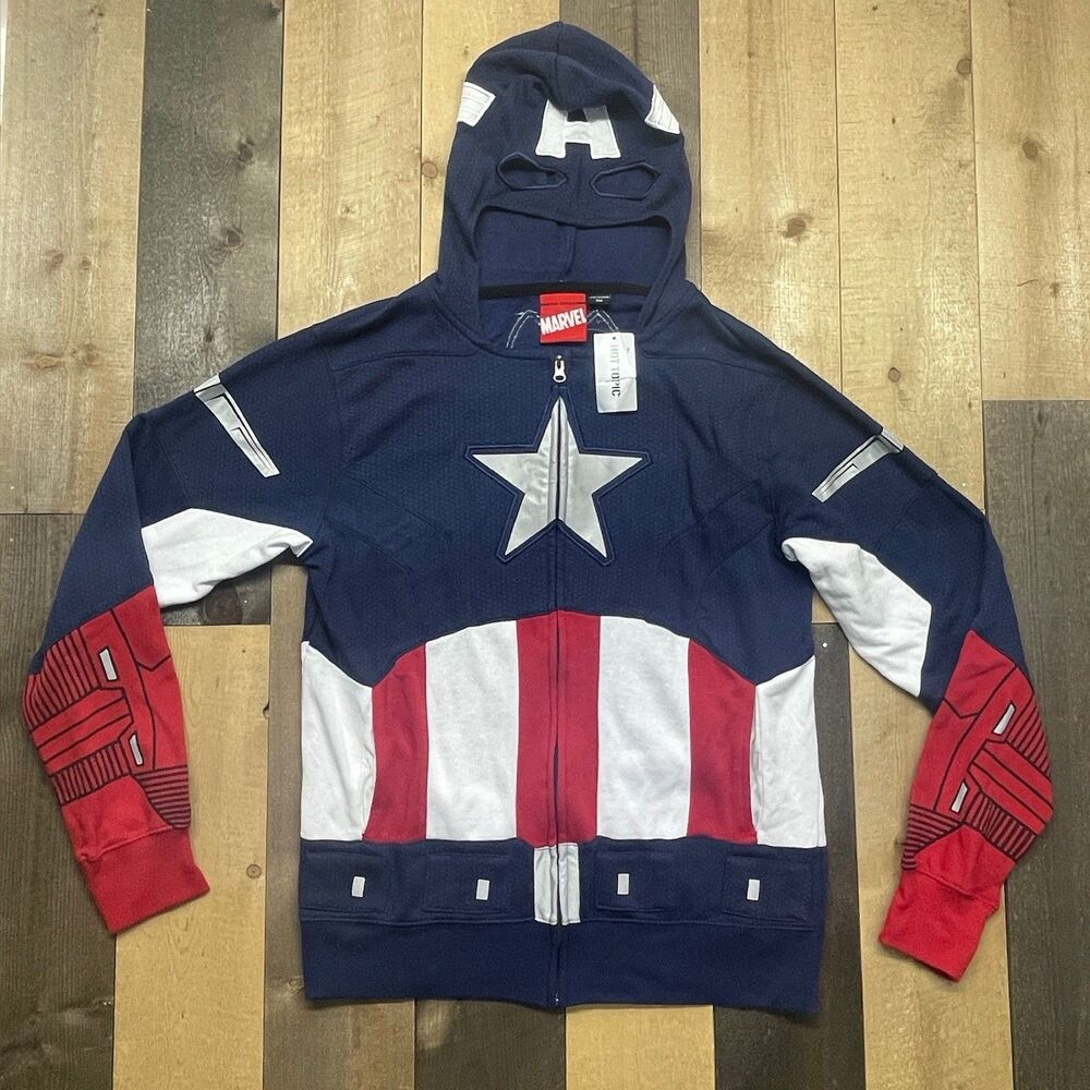 Mad Engine Marvel Adult SMALL Captain America Hood Hoodie Hot Topic NWT